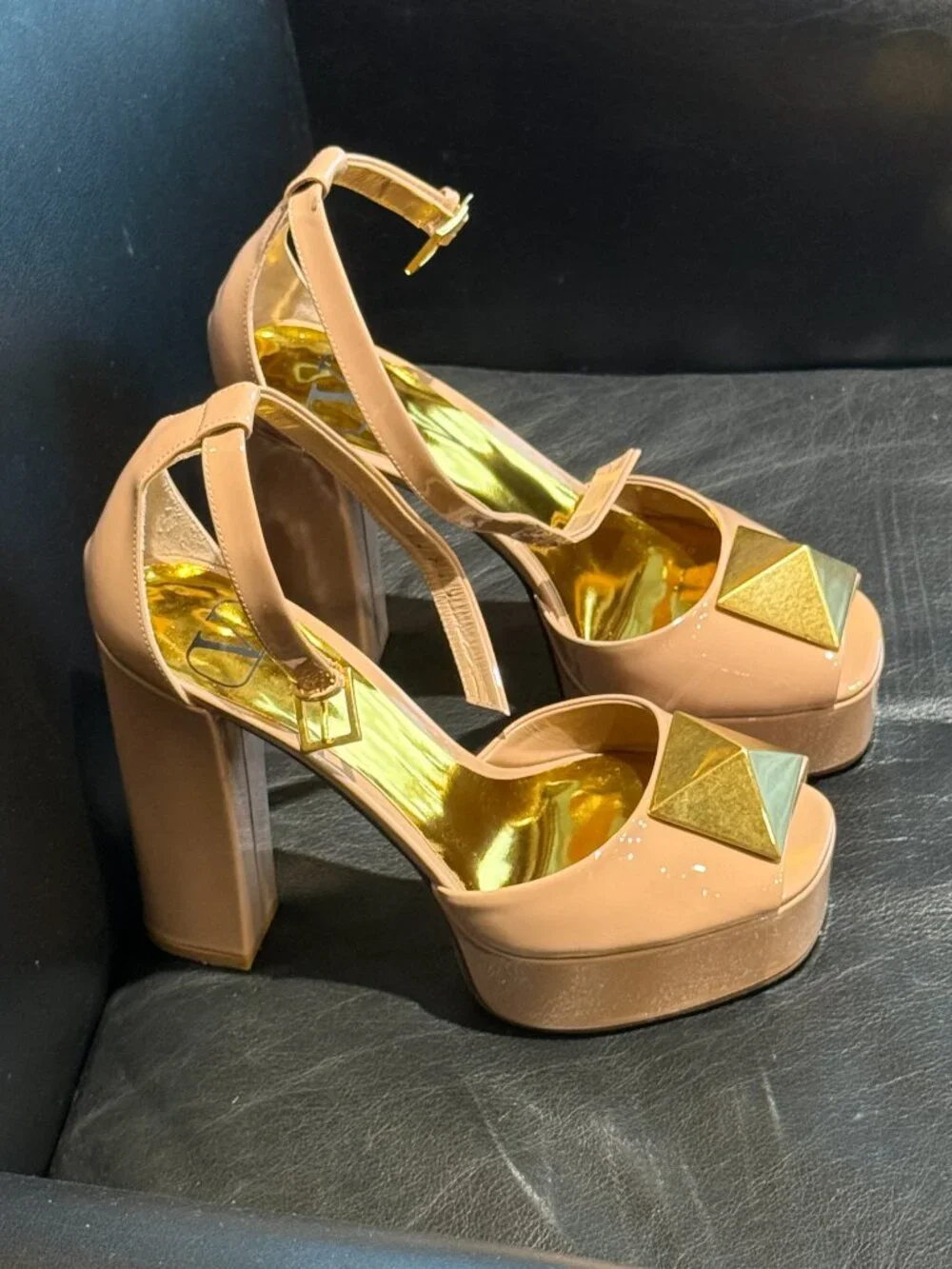 Valentino Garavani Maxi Stud Platform open toe heels US 6.5